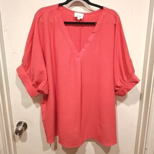 Andree By Unit Women's Barbie Pink V-Neck Popover Tunic Top Sz 2X Casual Travel